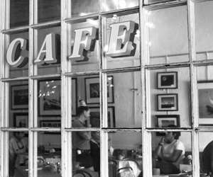 black and white restaurant interior